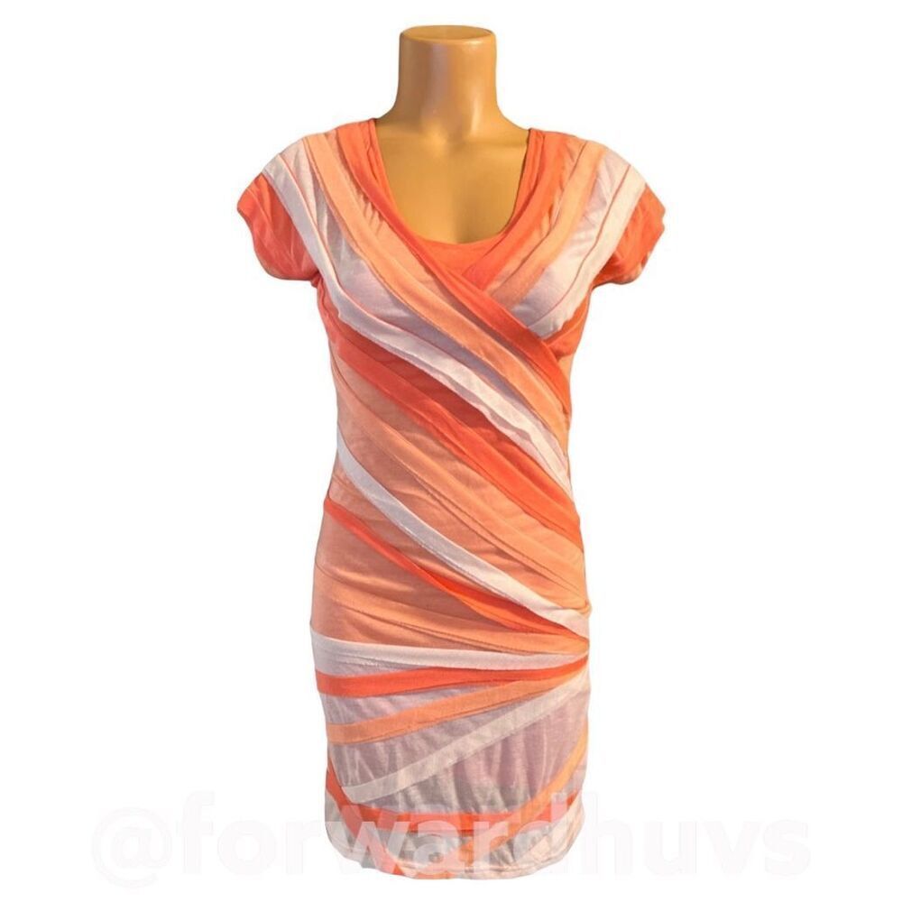 Lulumari Orange and White Ruched Bodycon Dress Size Small